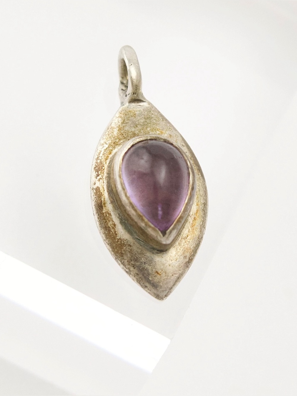 Vintage Amethyst Sterling Silver Leaf Necklace Pendant